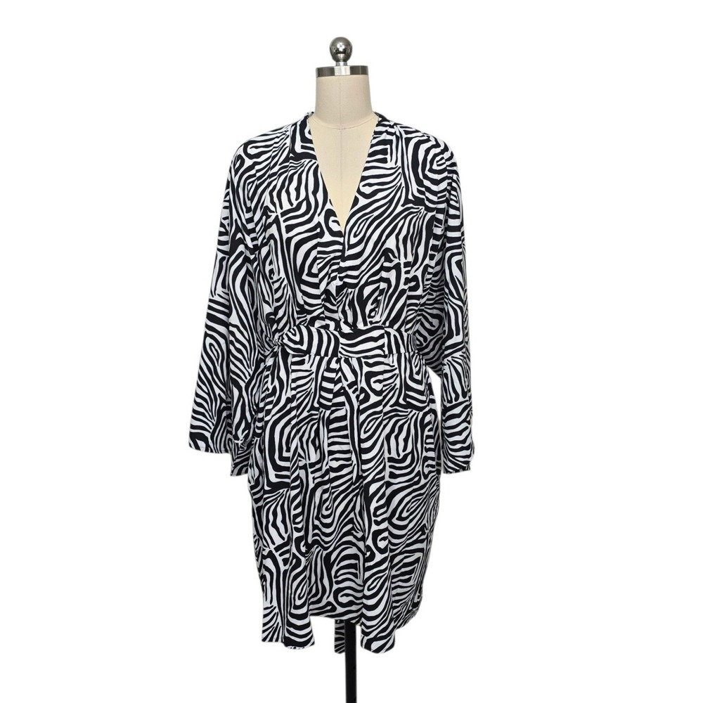 Coolibar Zebra Print UPF 50+ Sun Protection Wrap Dress Cover Up Womens XXL Black